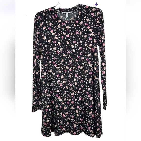 BCBG Long Sleeve Ditsy Print A-Line Dress BCBGeneration Black Jersey Knit Swing - Picture 7 of 11